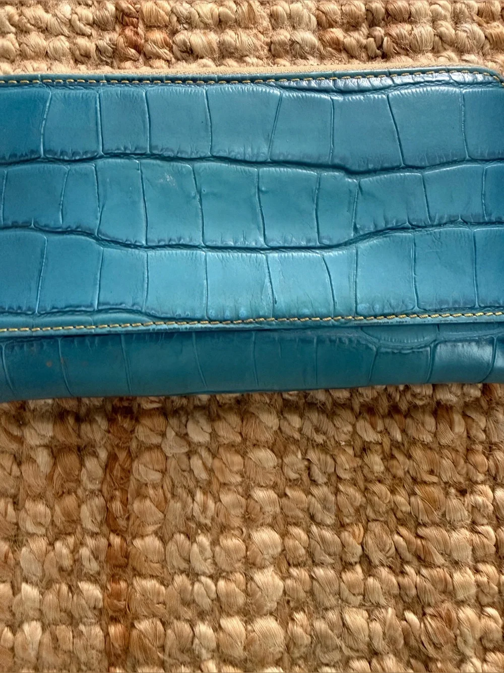 Dooney & Bourke Blue Croc Embossed Leather Zip Around Wallet